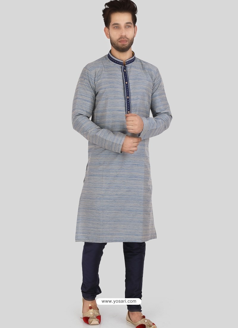 Buy Aqua Grey Readymade Designer Party Wear Kurta Pajama For Men ...