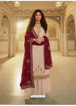 Off White Designer Heavy Party Wear Georgette Palazzo Salwar Suit