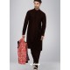 Coffee Readymade Designer Party Wear Kurta Pajama For Men