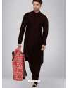 Coffee Readymade Designer Party Wear Kurta Pajama For Men