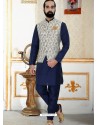 Navy Blue Readymade Designer Party Wear Kurta Pajama With Jacket