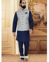 Navy Blue Readymade Designer Party Wear Kurta Pajama With Jacket