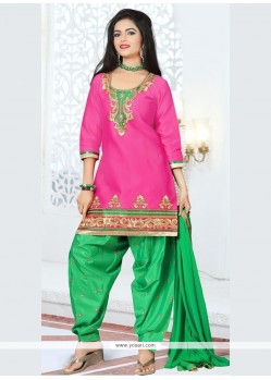 Gorgonize Hot Pink Cotton Designer Patila Salwar Suit
