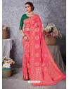 Light Red Designer Party Wear Art Soft Silk Sari
