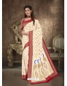 Off White Designer Party Wear Art Soft Silk Sari