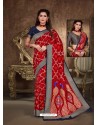 Red Designer Party Wear Art Soft Silk Sari