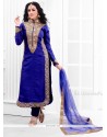 Exciting Resham Work Blue Raw Silk Designer Salwar Suit