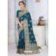 Teal Blue Latest Designer Classic Wear Silk Sari