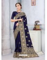 Navy Blue Latest Designer Classic Wear Silk Sari