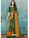 Green Latest Casual Designer Chiffon Brasso Sari