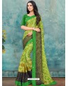 Parrot Green Latest Casual Designer Chiffon Brasso Sari