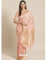Baby Pink Designer Weaving Viscose Silk Classic Wear Sari
