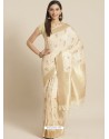 Off White Designer Weaving Viscose Silk Classic Wear Sari