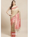 Light Beige Designer Weaving Viscose Silk Classic Wear Sari