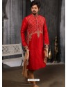 Red Readymade Designer Party Wear Kurta Pajama For Men