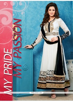 Dignified Black And White Georgette Anarkali Salwar Suit