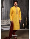 Yellow Readymade Designer Party Wear Kurta Pajama For Men