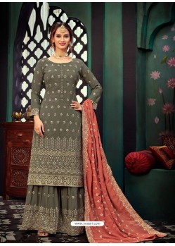 Taupe Heavy Designer Party Wear Georgette Palazzo Suit