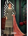 Taupe Heavy Designer Party Wear Georgette Palazzo Suit