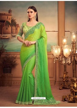 Green Mesmeric Designer Party Wear Wear Sari