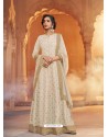 Off White Heavy Embroidered Designer Pure Rashian Silk Anarkali Suit