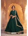 Dark Green Heavy Embroidered Designer Pure Rashian Silk Anarkali Suit