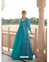 Turquoise Designer Anarkali Style Party Wear Maslin Kurti With Jacket