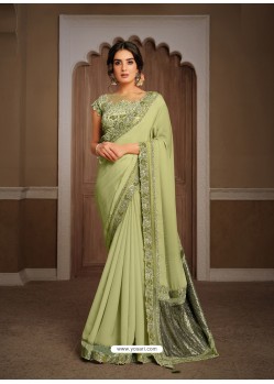 Green Splendid Designer Party Wear Wear Sari