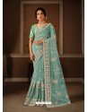 Sky Blue Splendid Designer Party Wear Wear Sari