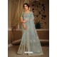 Aqua Grey Splendid Designer Party Wear Wear Sari