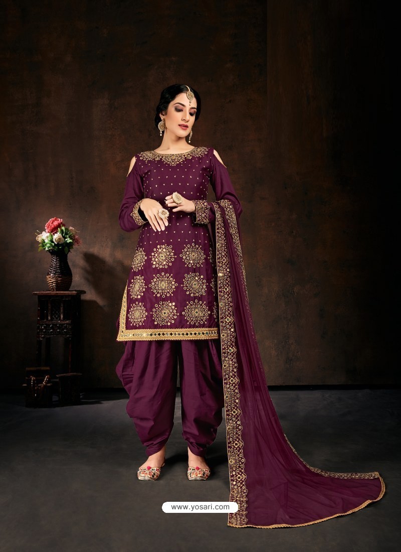 Buy Deep Wine Heavy Designer Party Wear Velvet Punjabi Patiala Suit Punjabi Patiala Suits 