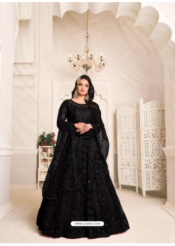 Black Heavy Embroidered Designer Net Anarkali Suit