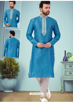 Blue Readymade Designer Party Wear Kurta Pajama For Men