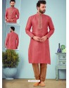 Light Red Readymade Designer Party Wear Kurta Pajama For Men