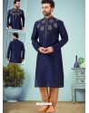 Dark Blue Readymade Designer Party Wear Kurta Pajama For Men