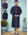 Navy Blue Readymade Designer Party Wear Kurta Pajama For Men