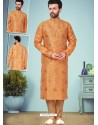Orange Readymade Designer Party Wear Kurta Pajama For Men