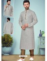 Light Grey Readymade Designer Party Wear Kurta Pajama For Men