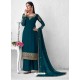 Teal Blue Heavy Designer Party Wear Georgette Palazzo Suit