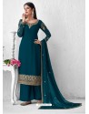 Teal Blue Heavy Designer Party Wear Georgette Palazzo Suit