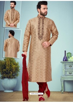 Beige Readymade Designer Party Wear Kurta Pajama For Men