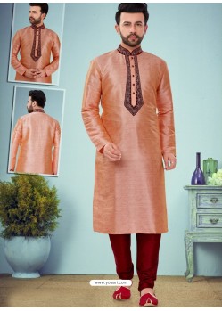 Light Orange Readymade Designer Party Wear Kurta Pajama For Men