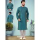 Teal Blue Readymade Designer Party Wear Kurta Pajama For Men