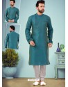 Teal Blue Readymade Designer Party Wear Kurta Pajama For Men