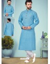 Sky Blue Readymade Designer Party Wear Kurta Pajama For Men