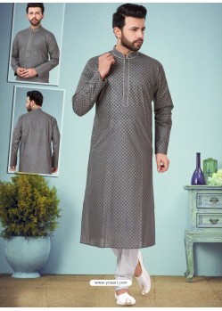 Grey Readymade Designer Party Wear Kurta Pajama For Men