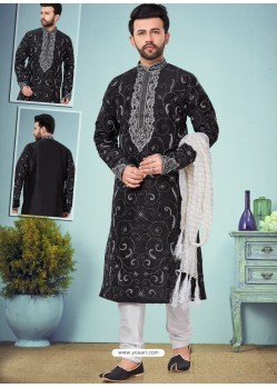 Black Readymade Designer Party Wear Kurta Pajama For Men