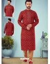 Maroon Readymade Designer Party Wear Kurta Pajama For Men
