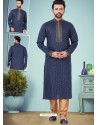 Navy Blue Readymade Designer Party Wear Kurta Pajama For Men