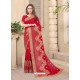 Tomato Red Party Wear Designer Embroidered Vichitra Blooming Silk Sari